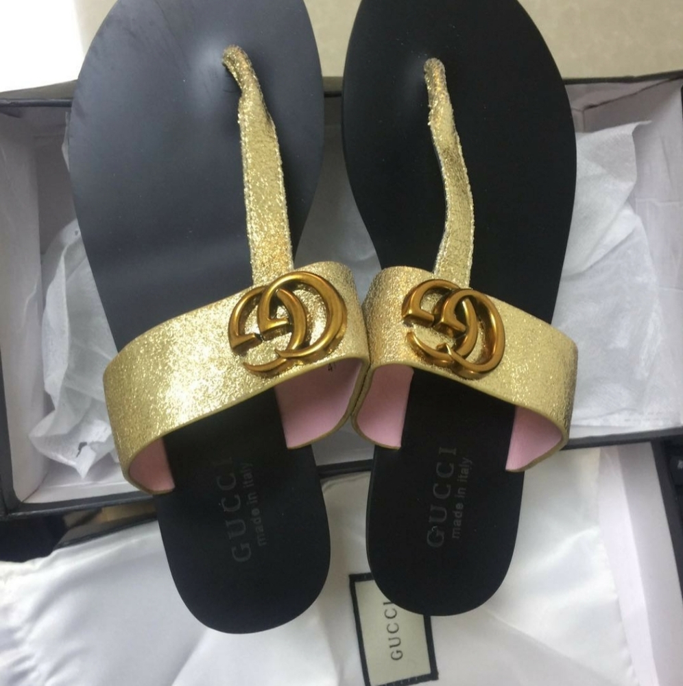 Replica GG gold Thong sandals